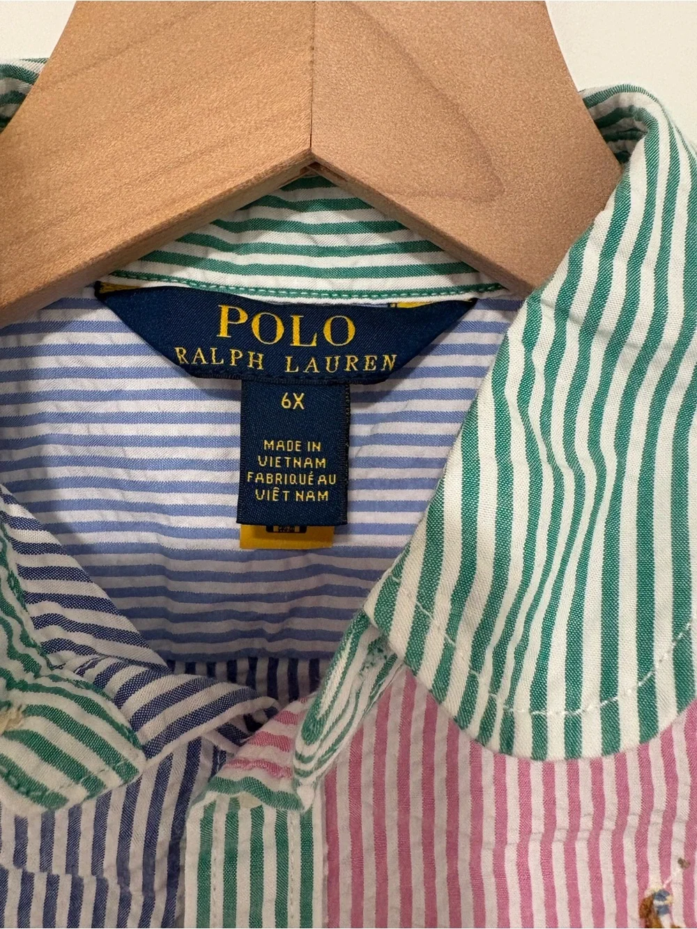 Polo Ralph Lauren Girls 6X Colorblock Seersucker Shirt Dress Pink Green Blue
